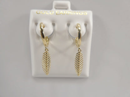 10k Real Yellow Gold Wheat Dangle Plain Huggie Earrings