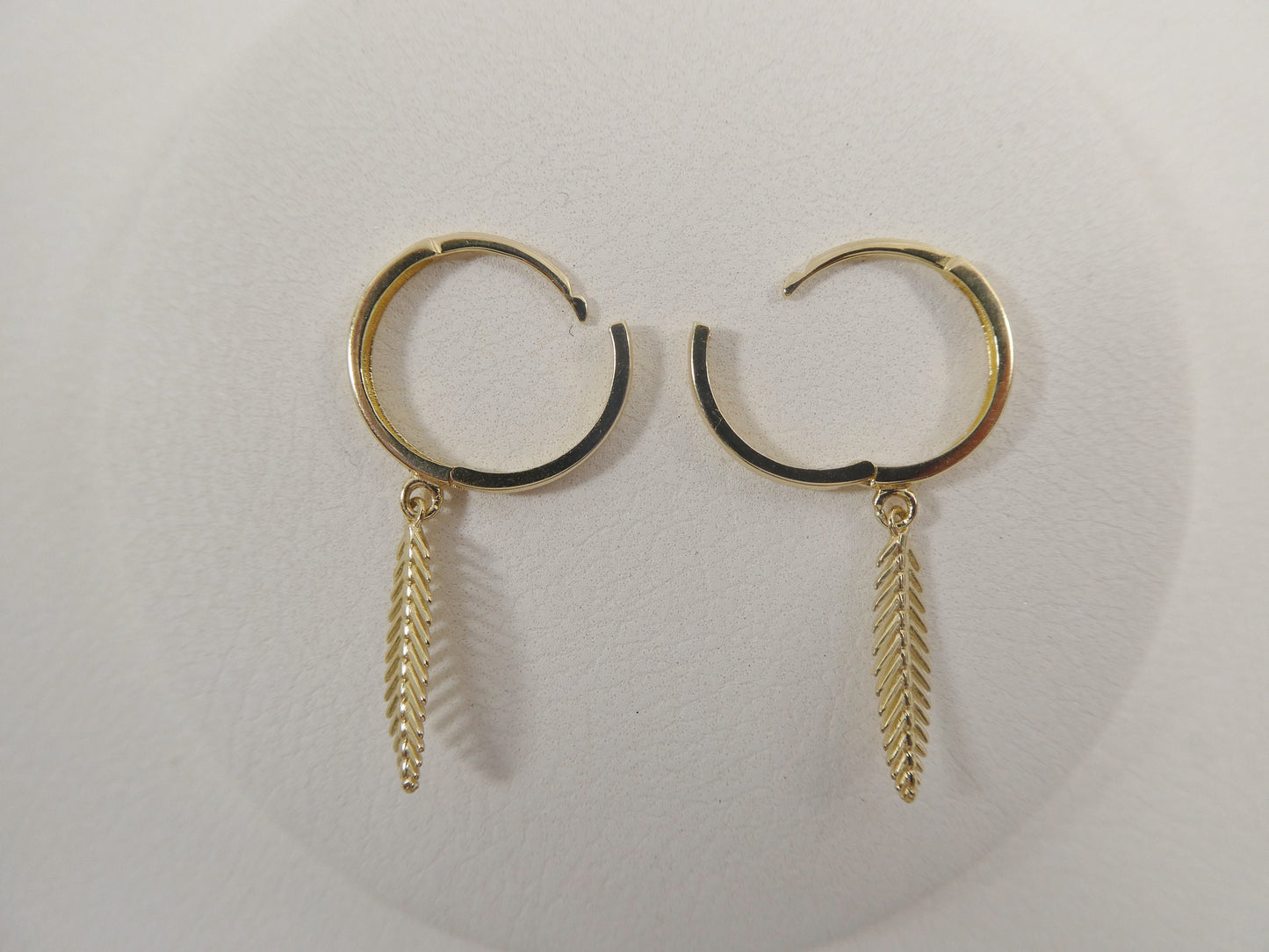 10k Real Yellow Gold Wheat Dangle Plain Huggie Earrings