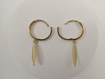 10k Real Yellow Gold Wheat Dangle Plain Huggie Earrings