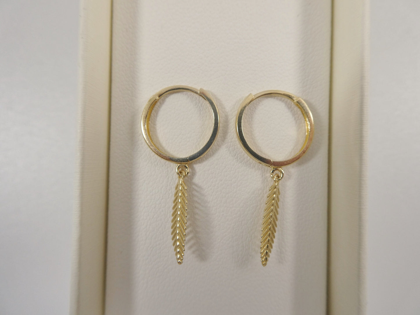 10k Real Yellow Gold Wheat Dangle Plain Huggie Earrings