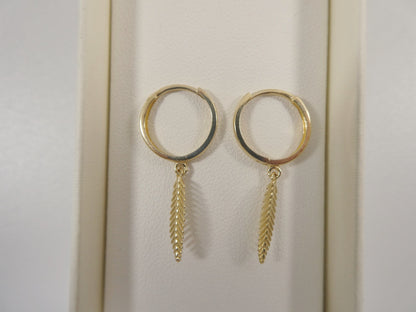 10k Real Yellow Gold Wheat Dangle Plain Huggie Earrings