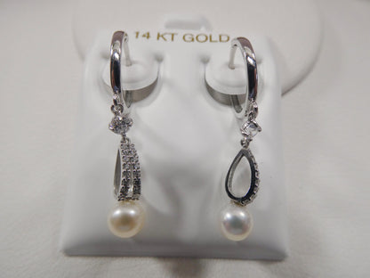 10k Real Solid Yellow Gold Dropping Real Water Fresh Pearl Earrings