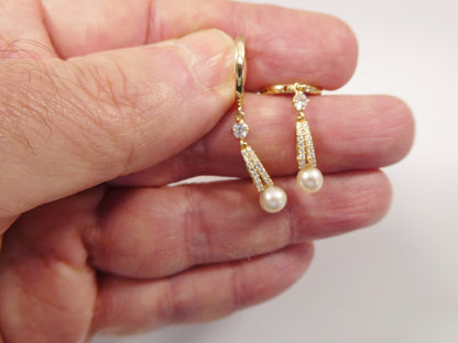 10k Real Solid Yellow Gold Dropping Real Water Fresh Pearl Earrings