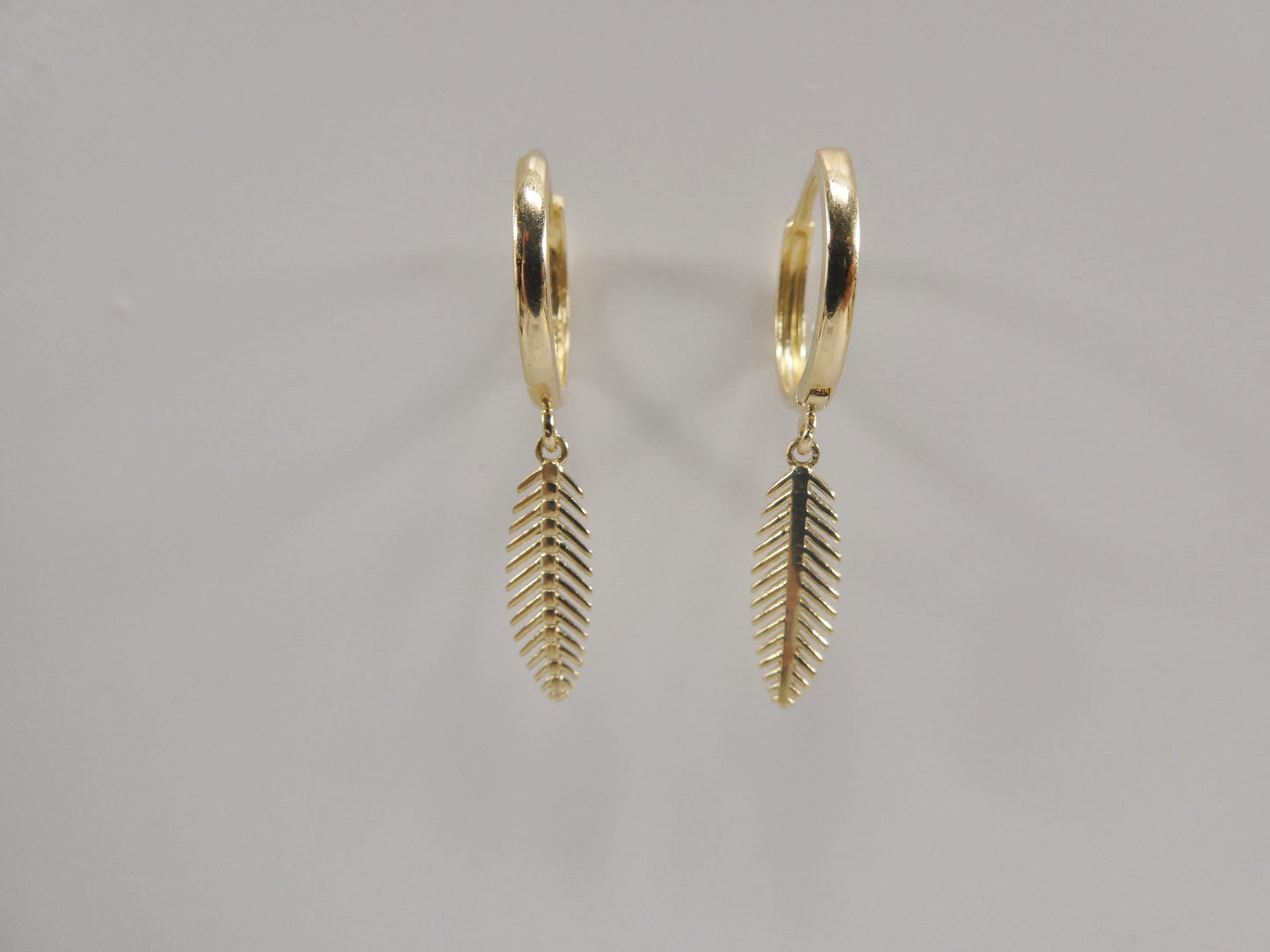 10k Real Yellow Gold Wheat Dangle Plain Huggie Earrings