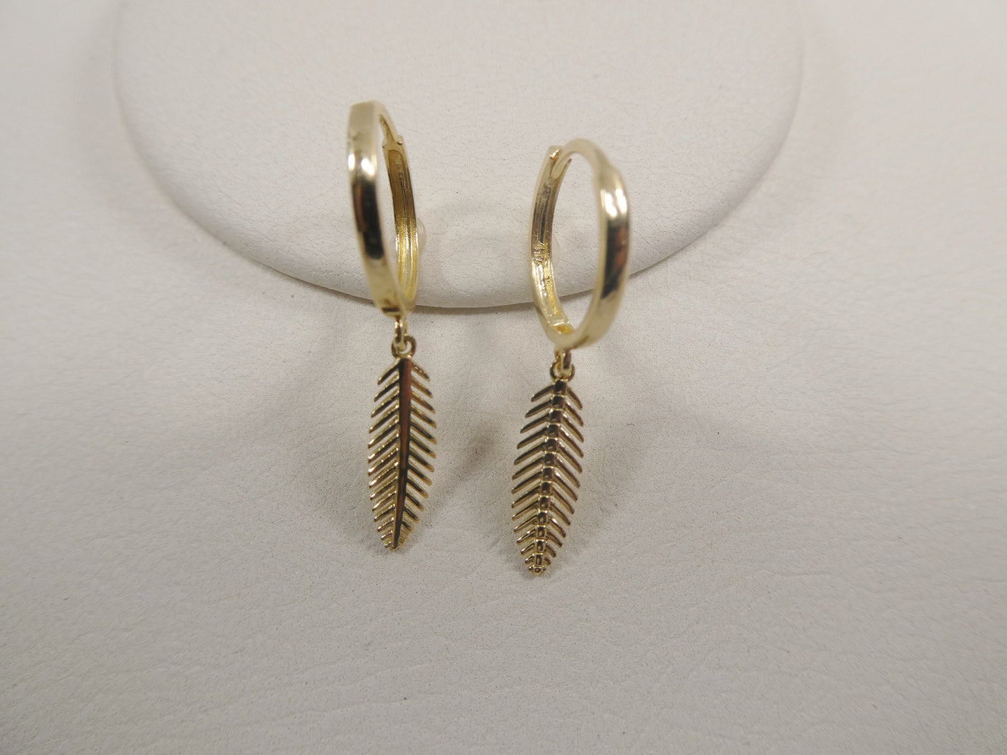 10k Real Yellow Gold Wheat Dangle Plain Huggie Earrings