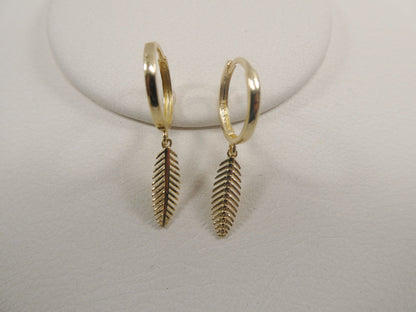 10k Real Yellow Gold Wheat Dangle Plain Huggie Earrings