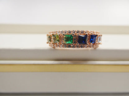 Sterling Silver Anniversary Band, Rainbow Multi Color Ring