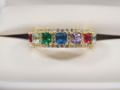 Sterling Silver Anniversary Band, Rainbow Multi Color Ring