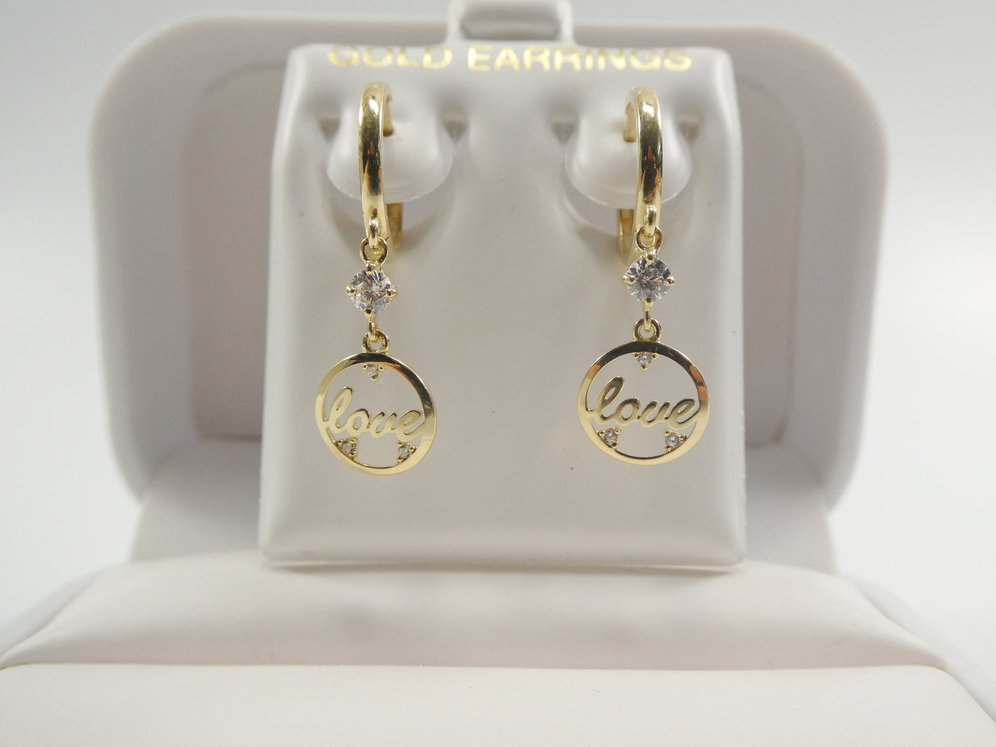 10k Real Yellow Gold Love Dangle Plain Huggie Earrings