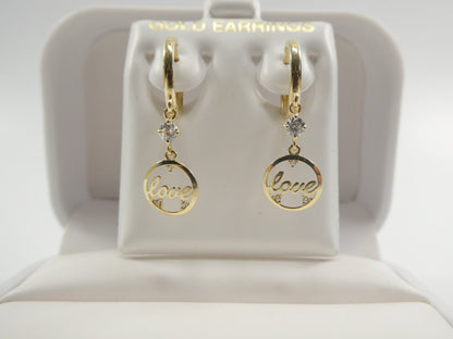 10k Real Yellow Gold Love Dangle Plain Huggie Earrings