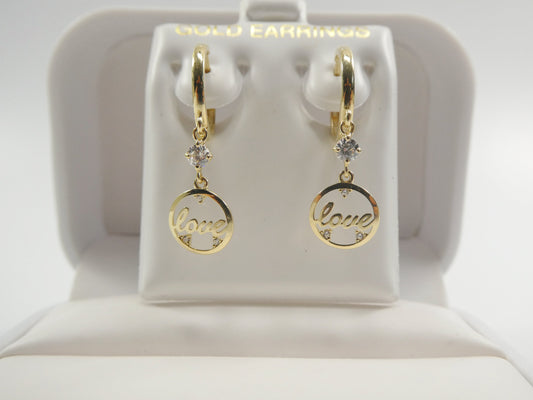 10k real yellow gold love dangle plain huggie earrings