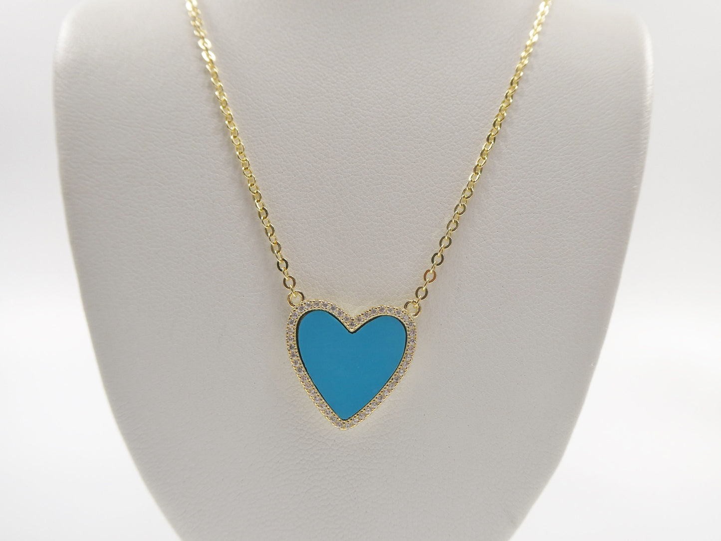 Turquoise Heart Necklace: 925 Sterling Silver, 14k Gold Finish