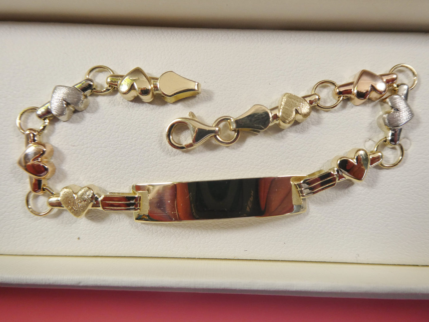 14K real solid yellow gold heart 5.5 inch baby ID bracelet