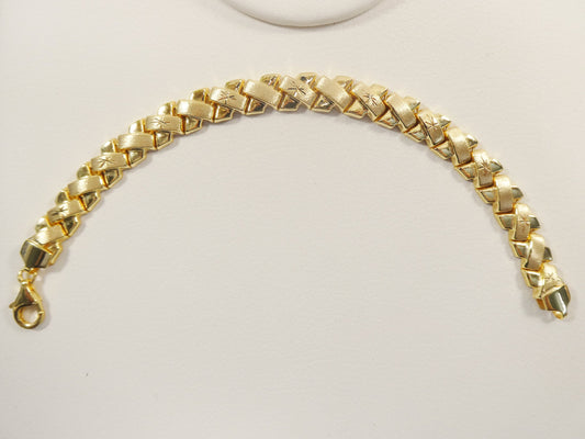 real 925 sterling silver stampato X bracelet 14k yellow gold finish