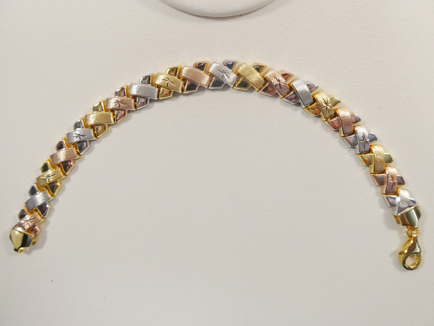 real 925 sterling silver stampato X bracelet 14k yellow gold finish
