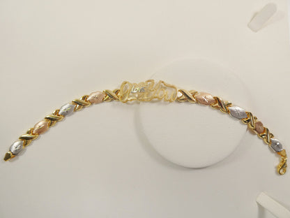 Sterling Silver I Love You XO Bracelet - Tri Color 14k Gold Finish
