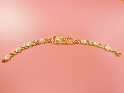 Sterling Silver I Love You XO Bracelet - 14k Gold Tone Finish
