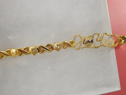 Sterling Silver I Love You XO Bracelet - 14k Gold Tone Finish