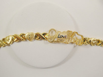 Sterling Silver I Love You XO Bracelet - 14k Gold Tone Finish