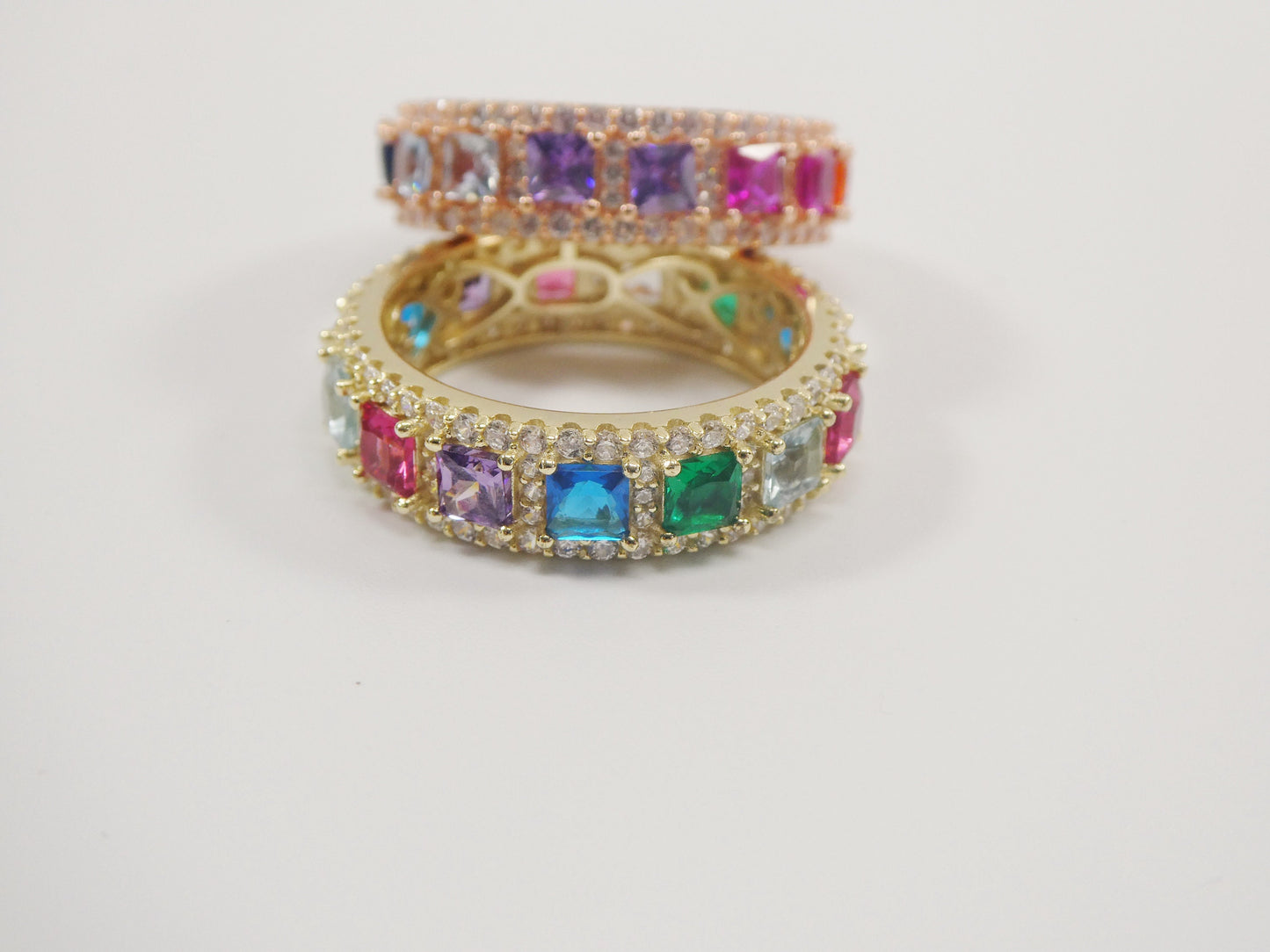 Sterling Silver Anniversary Band, Rainbow Multi Color Ring