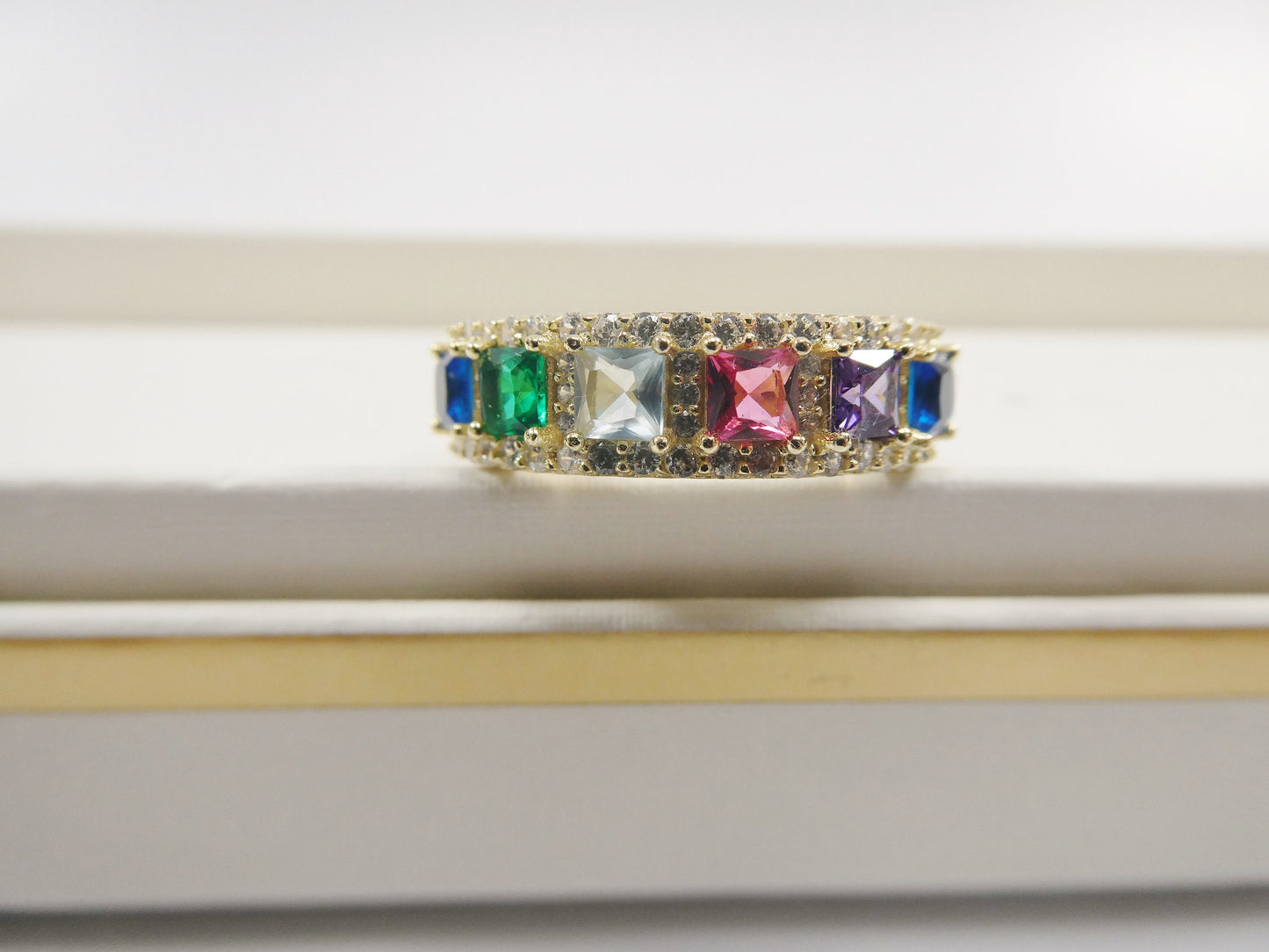 Sterling Silver Anniversary Band, Rainbow Multi Color Ring