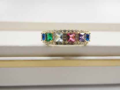Sterling Silver Anniversary Band, Rainbow Multi Color Ring