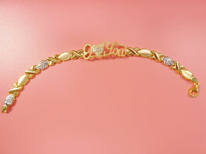 Sterling Silver I Love You XO Bracelet - 14k Gold Two Tone Finish