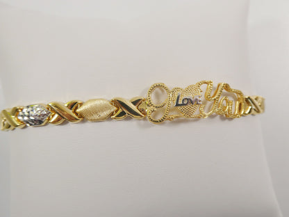 Sterling Silver I Love You XO Bracelet - 14k Gold Two Tone Finish