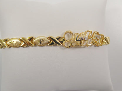 Sterling Silver I Love You XO Bracelet - 14k Gold Two Tone Finish