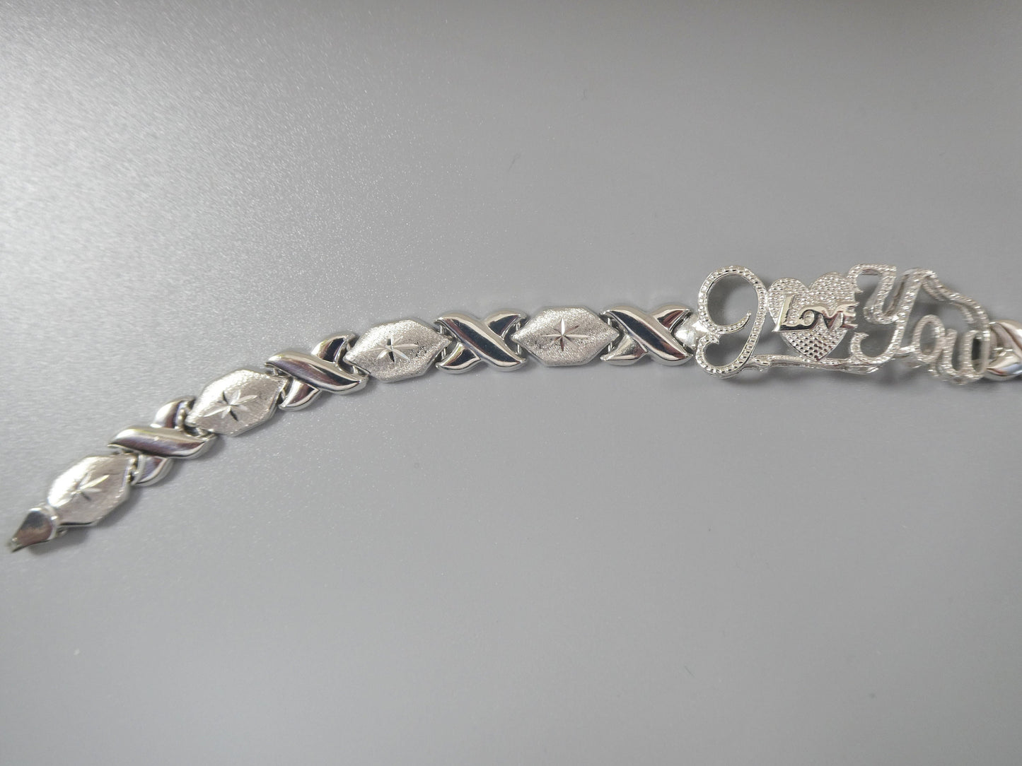 Sterling Silver I Love You XO Bracelet - 14k White Gold Finish