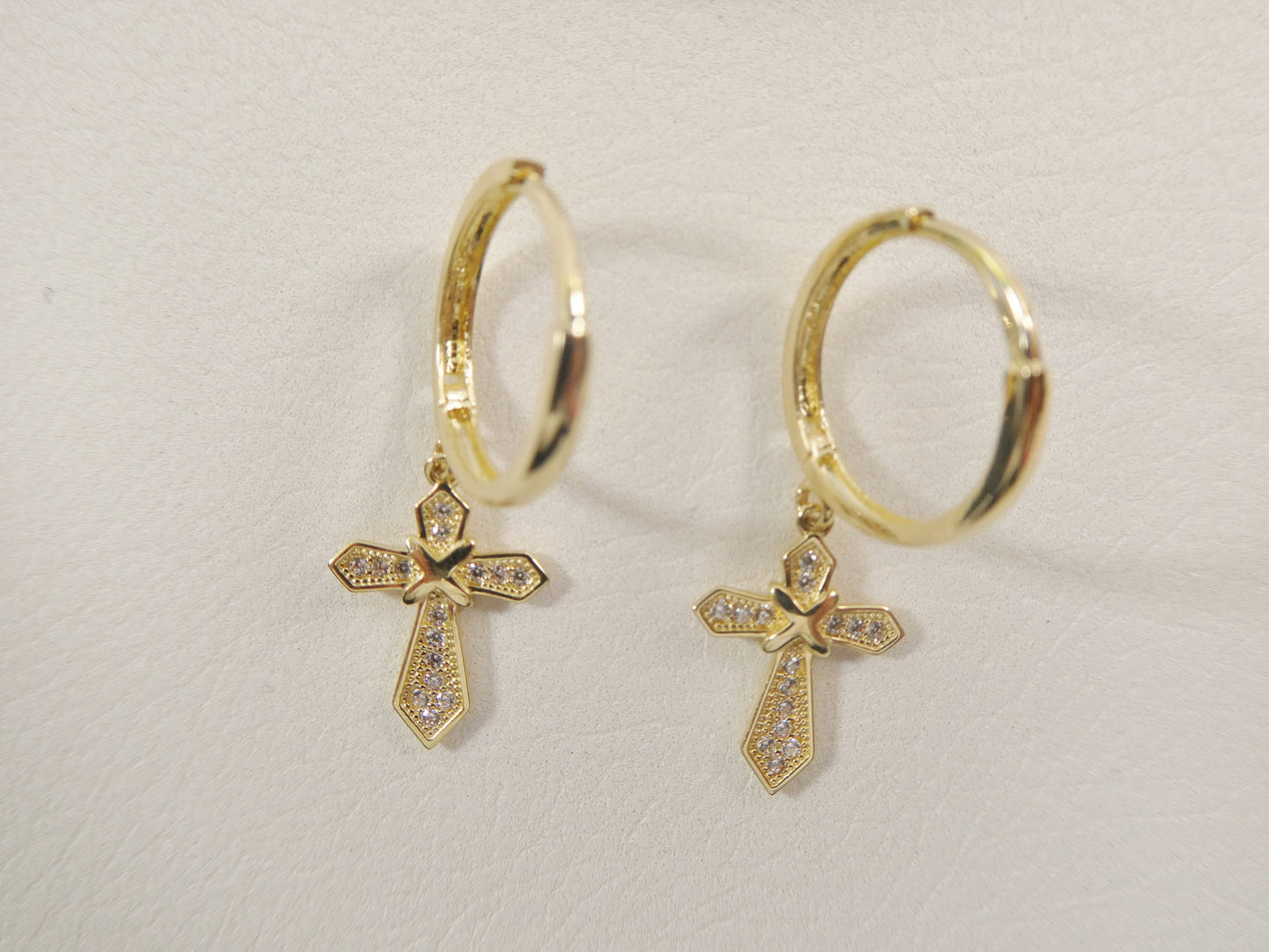 10k real solid gold cross dangle on plain huggie fancy earrings