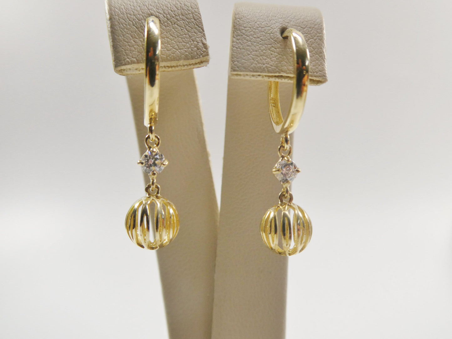 10k Real Yellow Gold Ball Dangle Plain Huggie Earrings