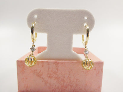 10k Real Yellow Gold Ball Dangle Plain Huggie Earrings