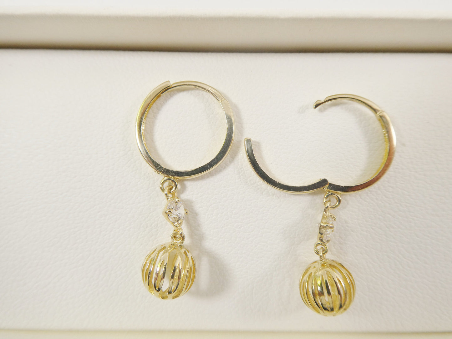 10k Real Yellow Gold Ball Dangle Plain Huggie Earrings