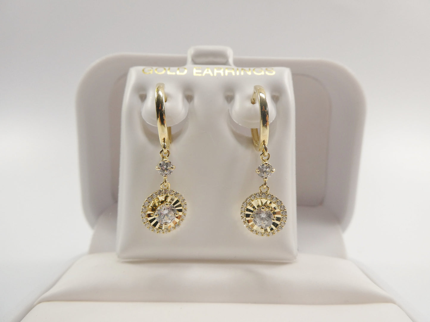 10k Real Yellow Gold Circle 4mm Center Dangle Plain Huggie Earrings