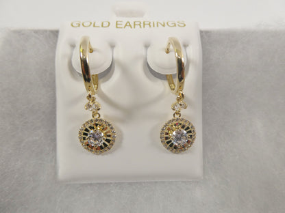 10k Real Yellow Gold Circle 4mm Center Dangle Plain Huggie Earrings