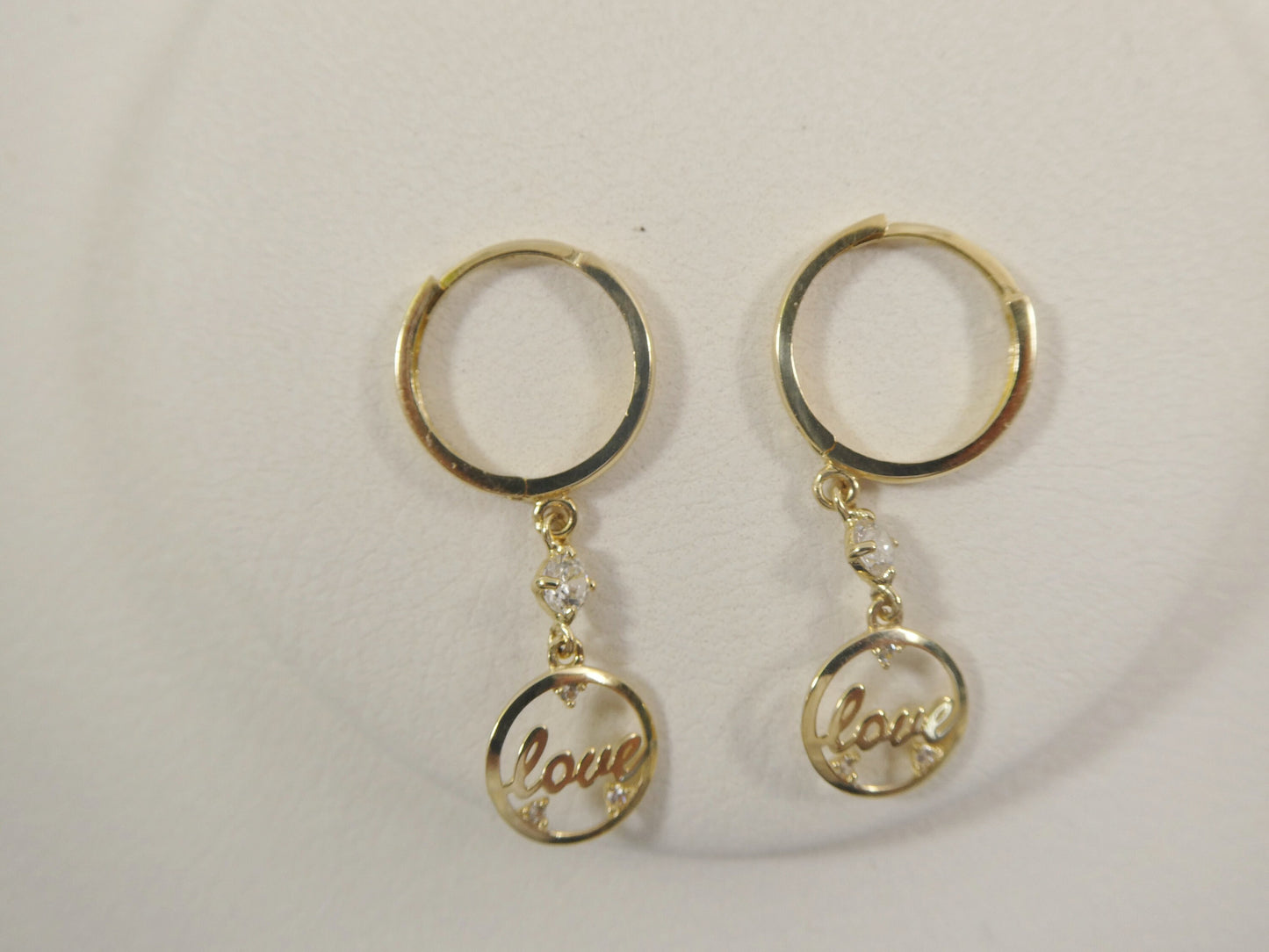 10k Real Yellow Gold Love Dangle Plain Huggie Earrings