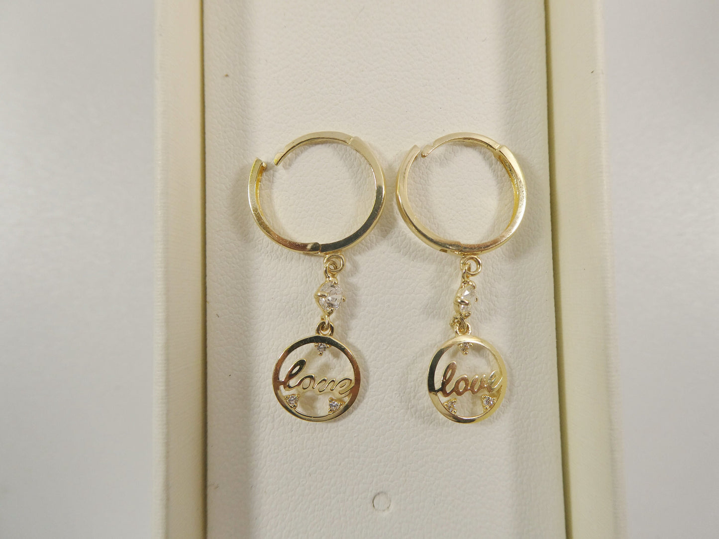 10k Real Yellow Gold Love Dangle Plain Huggie Earrings