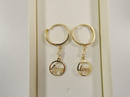 10k Real Yellow Gold Love Dangle Plain Huggie Earrings