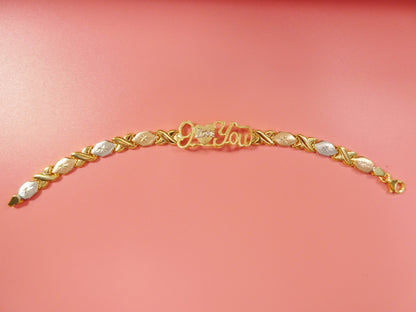 Sterling Silver I Love You XO Bracelet - Tri Color 14k Gold Finish