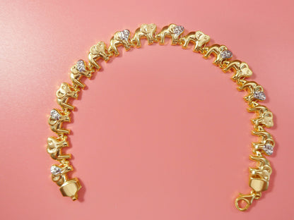 Sterling Silver Two-Tone Elephant Bracelet: 14k Gold Finish