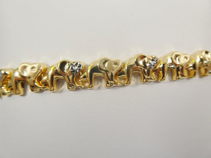 Sterling Silver Two-Tone Elephant Bracelet: 14k Gold Finish