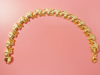 Sterling Silver Elephant Bracelet: 14k Gold Finish, Yellow Tone