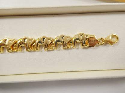Sterling Silver Elephant Bracelet: 14k Gold Finish, Yellow Tone