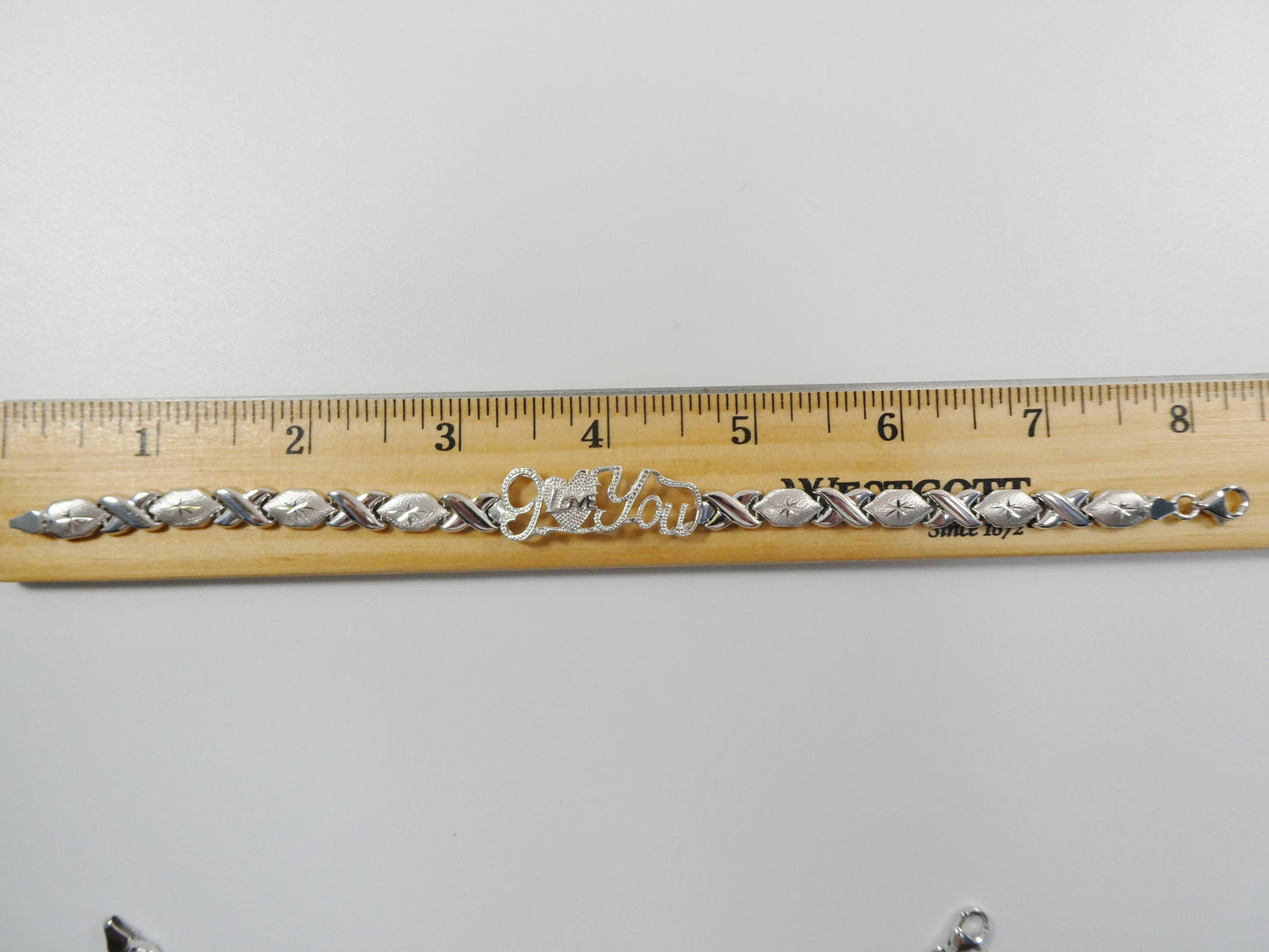 Sterling Silver I Love You XO Bracelet - 14k White Gold Finish