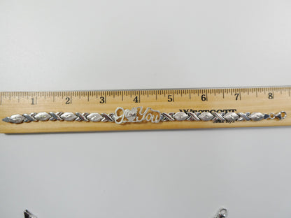 Sterling Silver I Love You XO Bracelet - 14k White Gold Finish