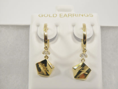 10k Real Yellow Gold Love Engrave Dangle Plain Huggie Earrings
