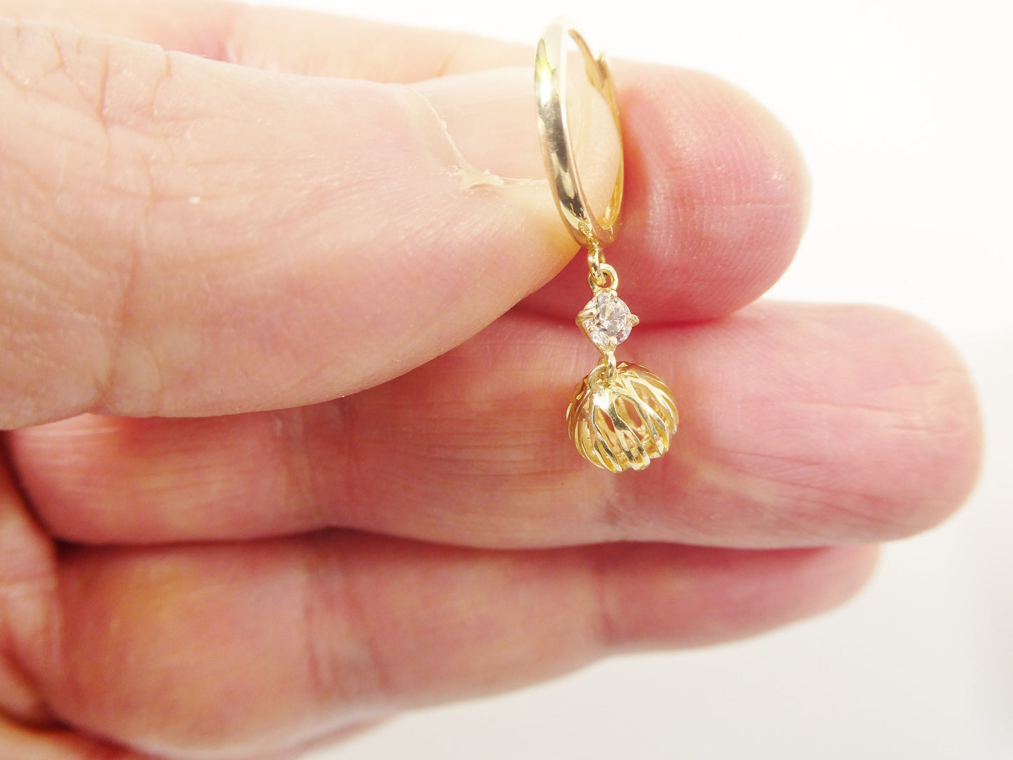10k Real Yellow Gold Ball Dangle Plain Huggie Earrings