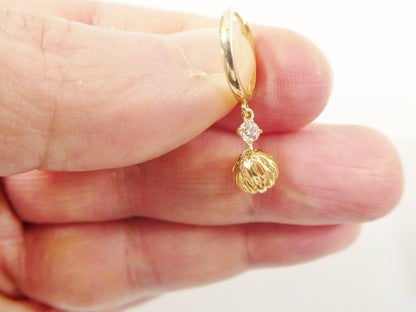 10k Real Yellow Gold Ball Dangle Plain Huggie Earrings