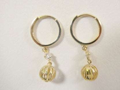 10k Real Yellow Gold Ball Dangle Plain Huggie Earrings